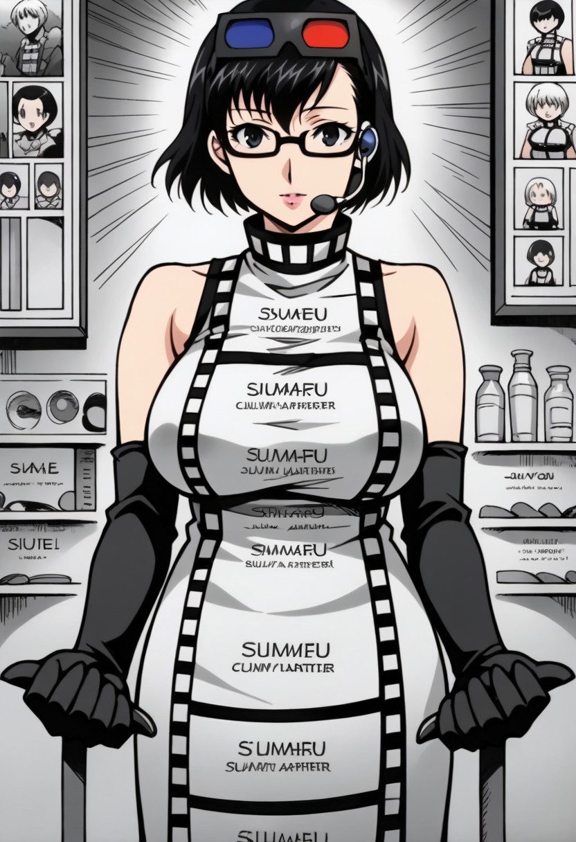 <lora:zs_MotokoXL:1> motokop2, black hair, short hair, glasses on head, headset, choker, dress, black elbow gloves ,,,,,,, ,, anime coloring, anime screencap, 1girl,Solo ,, anime,PUFFY nipple,huge breasts,official art,Uncensored ,Unedited ,,,,,,,,,