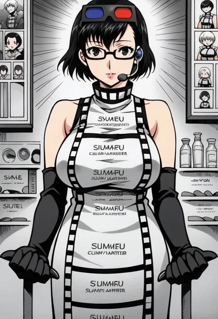 <lora:zs_MotokoXL:1> motokop2, black hair, short hair, glasses on head, headset, choker, dress, black elbow gloves ,,,,,,, ,, anime coloring, anime screencap, 1girl,Solo ,, anime,PUFFY nipple,huge breasts,official art,Uncensored ,Unedited ,,,,,,,,,