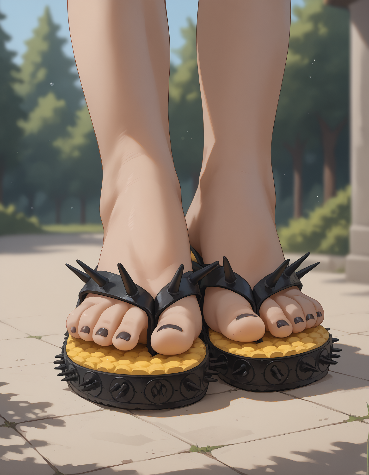 score_9, score_8_up, score_7_up, score_6_up, realistic,
foot focus, 
standing, 
1girl, 
sp1ke flip flops,
black toenail polish,
embedding:zPDXLrl ,
embedding:zPDXL2 ,