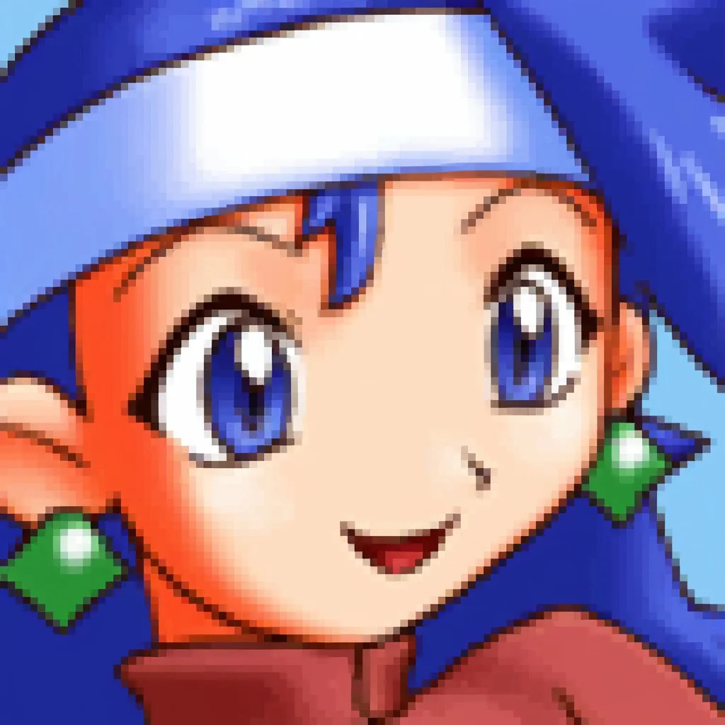 (source_anime, score_9:1), rm2kfaceset, 1girl, solo, blue hair, long hair, bangs, spiky hair, white headband, blue eyes, green earrings, red clothing, smile, open mouth, blue background