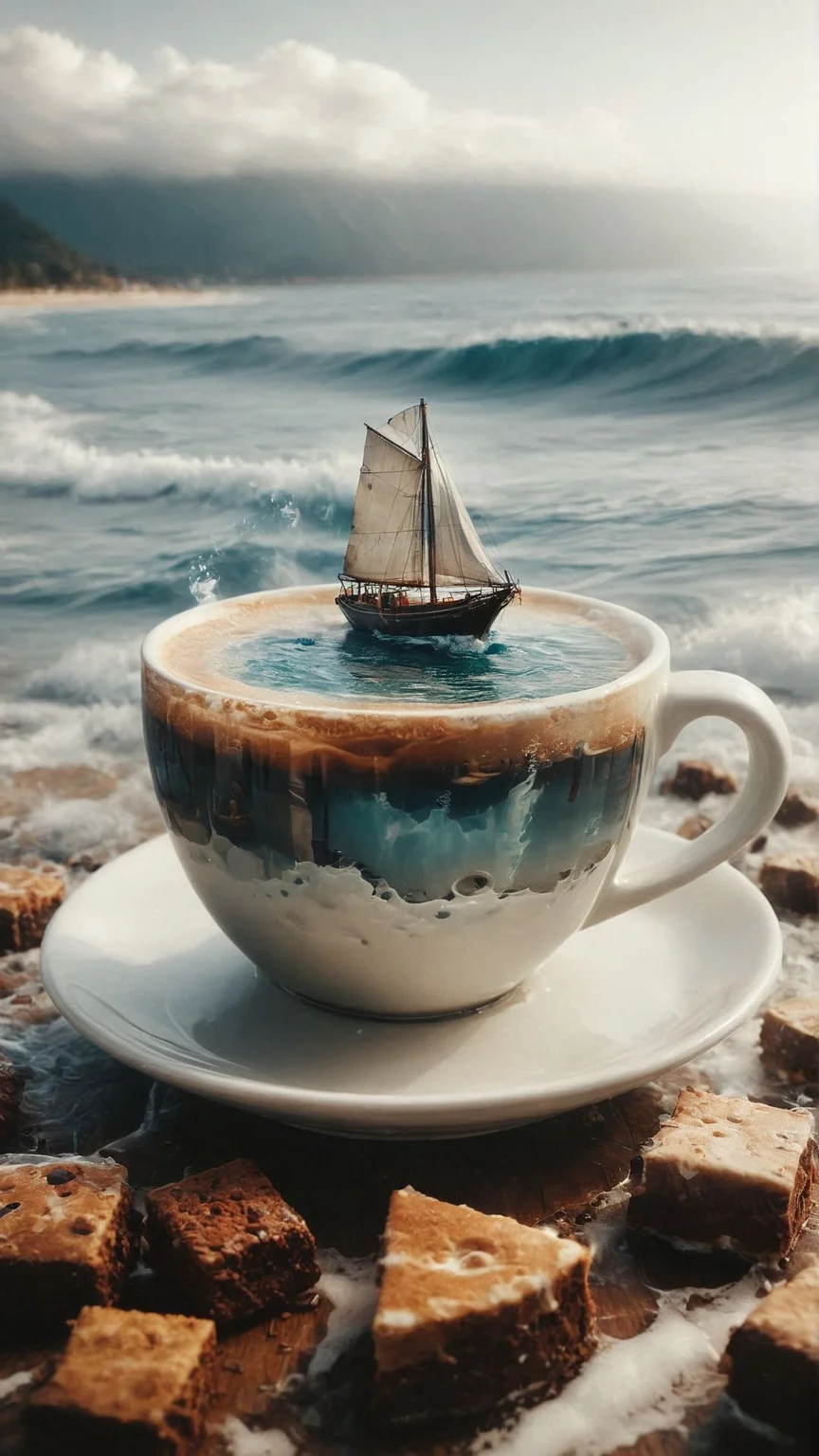 A coffee cup with tiny sailboats floating on the coffee, surrounded by sugar cube icebergs , creative, (masterpiece), unique
<lora:aidmaDoubleExposure-v0.1:0.925> double Exposure
<lora:MTG-CardsXL:0.88>
<lora:aidma-Image Upgrader-v0.1:0.385>