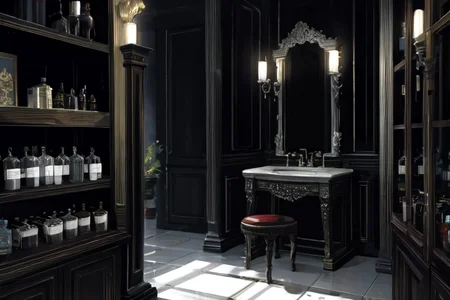 highly insanely detailed, masterpiece, top quality, best quality, highres, 4k, 8k, RAW photo, (very aesthetic, beautiful and aesthetic),  
Ancient Roman Interior Design,RomInt,peristyle_garden,lush_garden,Peristyle,intimate_space,open_air_light, 
<lora:RomanInterior-10:0>, 
(1girl:1.3), 
1other, 
, 
very long hair,curled_hair,ahoge,antenna hair,huge ahoge,rolled lob hairstyle,elegant_finish,hair ornament,bun cover,hairclip, 
, 
Grooming Area,Elegant space with polished ebony mirrors reflecting flickering candlelight,intricately carved wooden stools arranged neatly around a central basin,jars of fragrant oils and cosmetics neatly arranged on shelves,and servants standing by with combs and brushes, 
,âââ