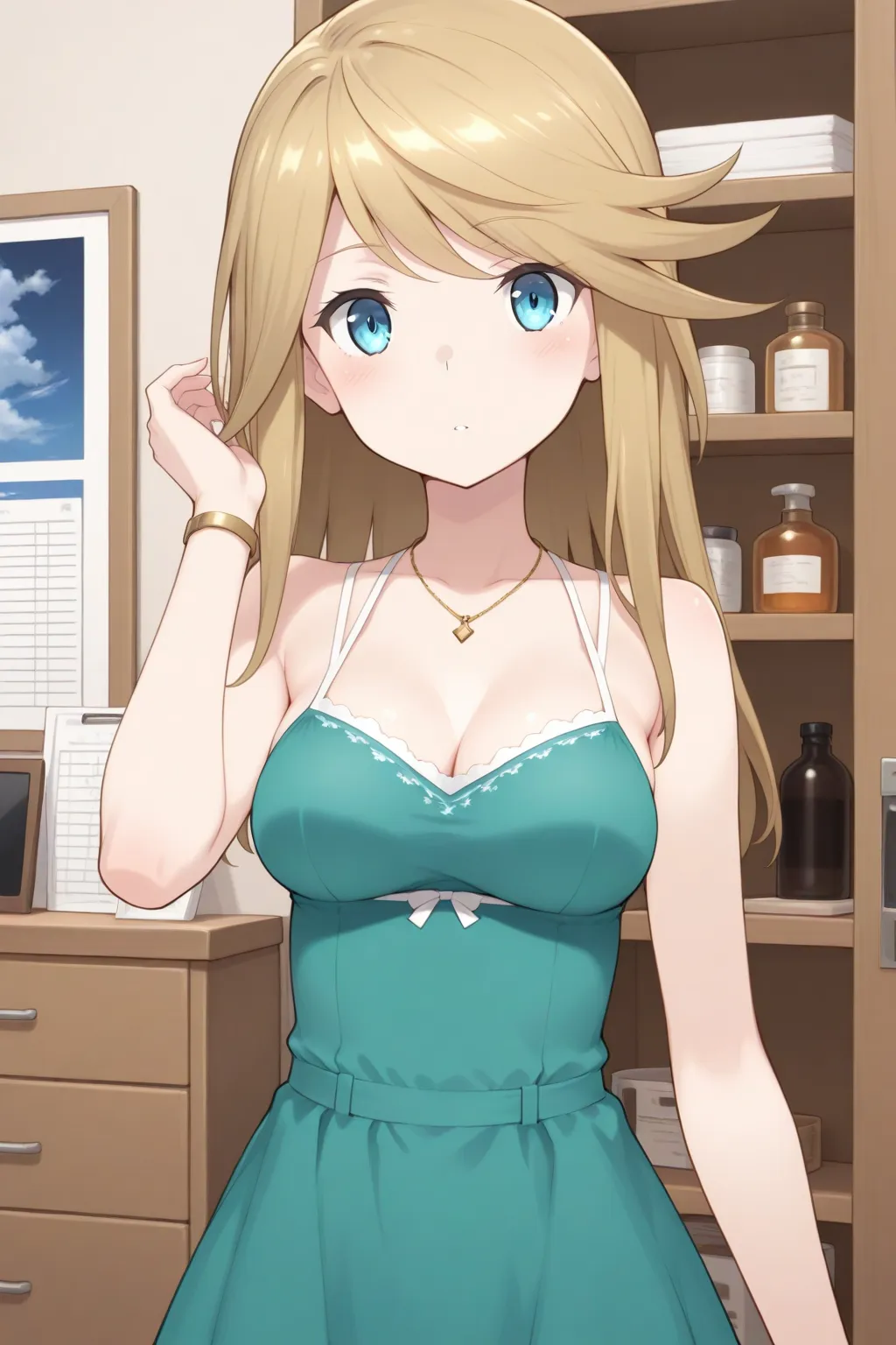 masterpiece, best quality, alicegear_shirley_ilxl ,<lora:alicegear_shirley_ilxl:0.9>1girl, solo, green dress