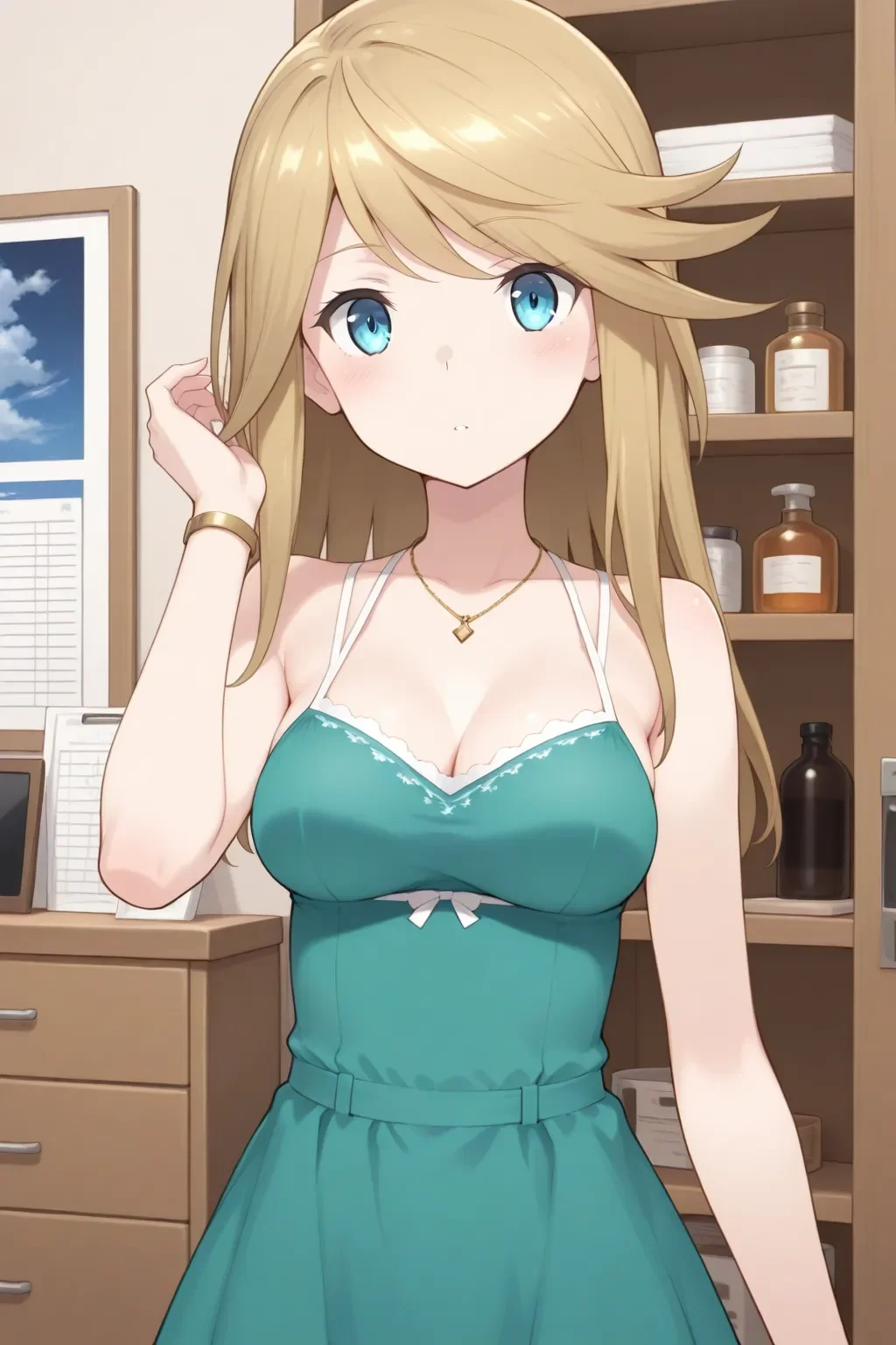 masterpiece, best quality, alicegear_shirley_ilxl ,<lora:alicegear_shirley_ilxl:0.9>1girl, solo, green dress