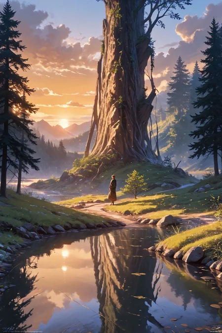 colorful,detailed background,Cinematic Lighting,film grain,score_9,score_8_up,score_7_up,zPDXL2,masterpiece,best quality,highly detailed,
<lora:(增强)sdxl_lightning_8step_lora:1>,<lora:glowneon_xl_v1:1>,glowing,<lora:hand 4:1>,hand person,<lora:Expressive_H:0.8>,Expressiveh,<lora:1llum1XLP:0.8>,1llum1,
fine art parody,forest,trees,lake,sunset,