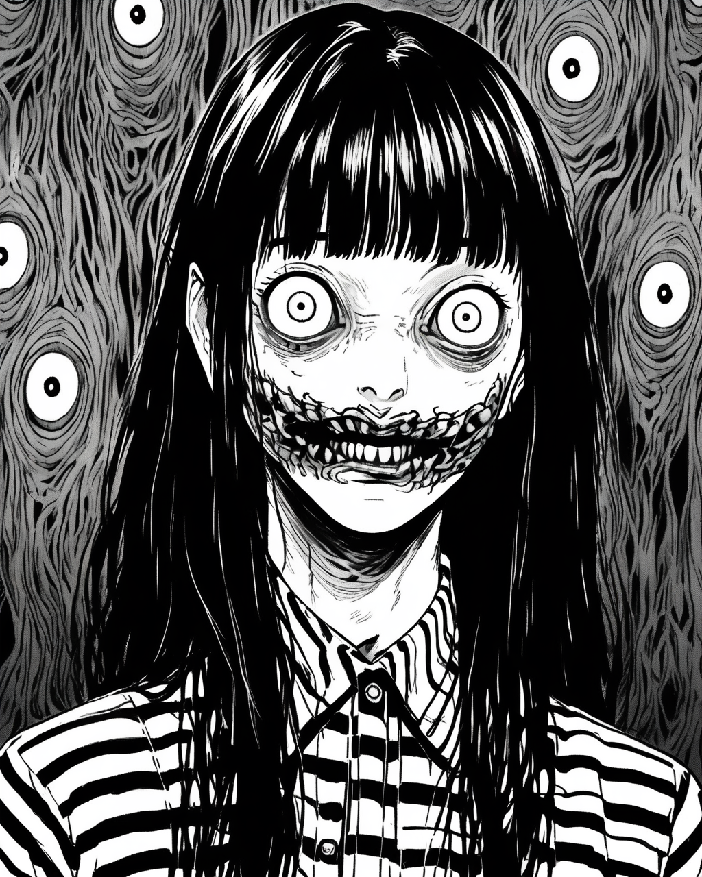 headshot portrait of a woman,junji ito style,horror,manga, <lora:XL_itoStyleLycoris:1.0>
