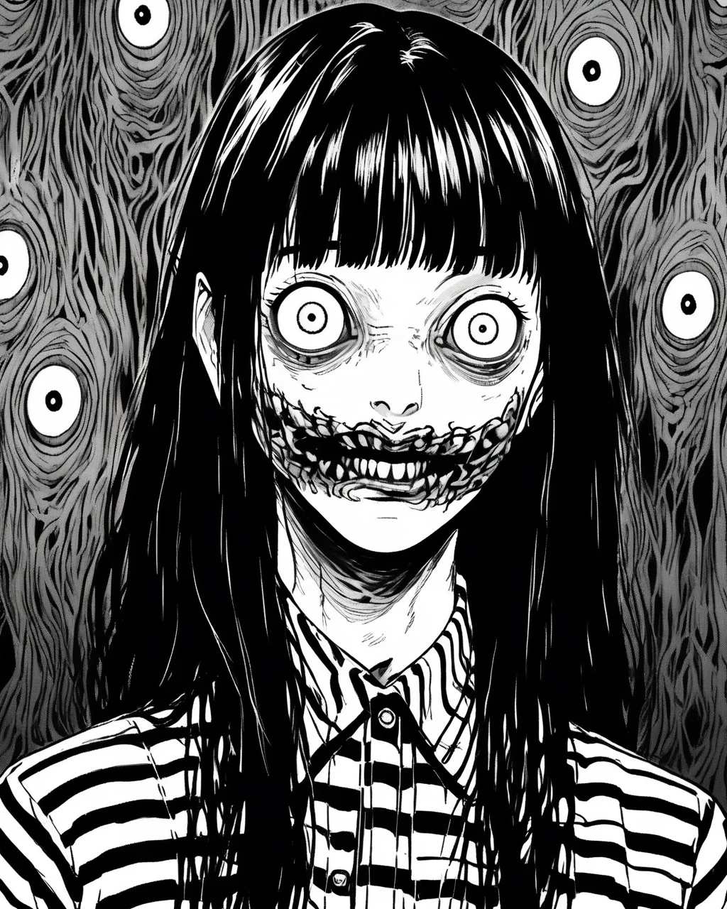 headshot portrait of a woman,junji ito style,horror,manga, <lora:XL_itoStyleLycoris:1.0>