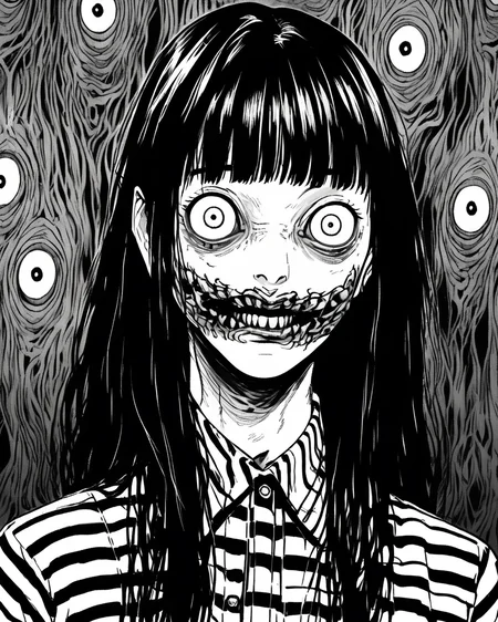 headshot portrait of a woman,junji ito style,horror,manga, <lora:XL_itoStyleLycoris:1.0>