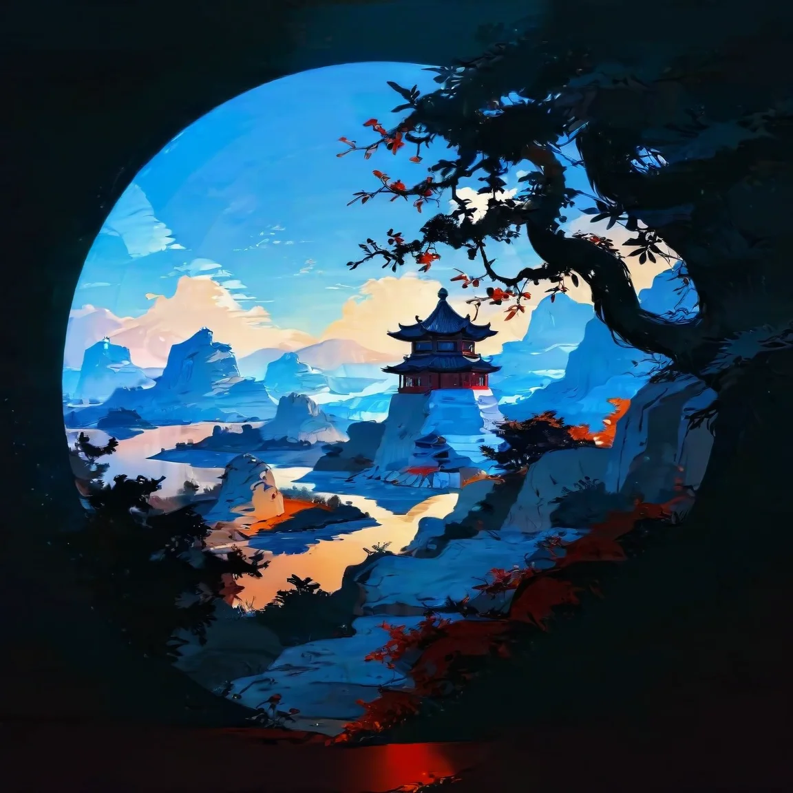 SoraSleepAI, <lora:sdxl_lightning_8step_lora:1>, masterpiece, <lora:lora:1.0> Circle, Chinese style, landscape, Canon RF, Clear skies