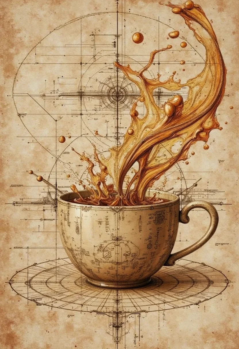 yfg-c0ff technical blueprint drawing of da Vinci tech cup of coffee, sci-fi, by Leonardo da Vinci, sepia, (monochrome:0.5) (Masterpiece:1.3) (best quality:1.2) (high quality:1.1), film lighting,in the style of,8k,splash screen, with Cinestill 800T film,crisp and detailed,fine details,24k,HDR10,composition