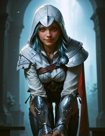 score_9, score_8_up, score_7_up,
eula wearing ez1o armor,blue hair,
hood up, leaning forward,
looking at viewer, light enigmatic smile,
low lightning, backlighting,
<lora:ezio:1>