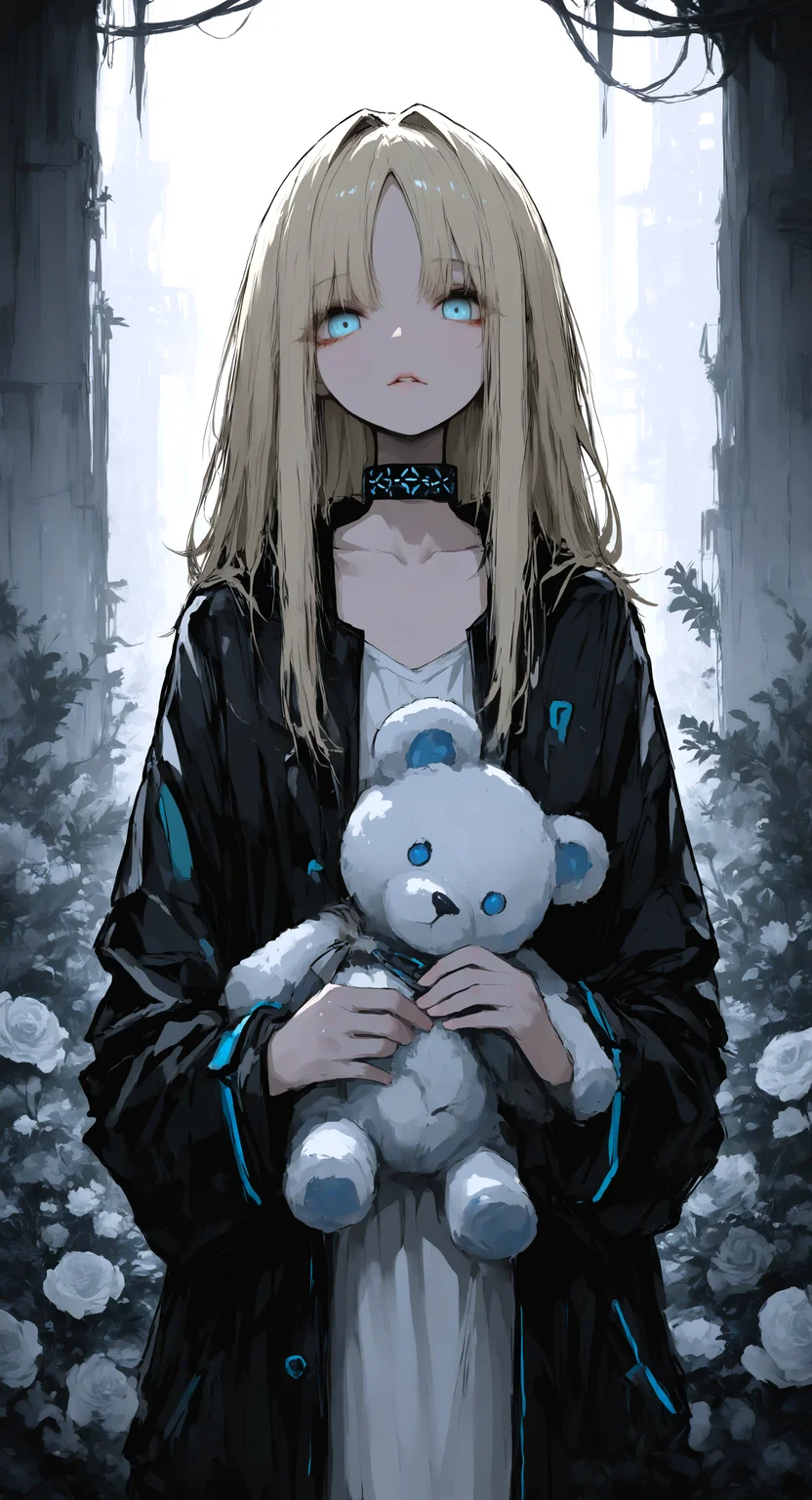 masterpiece, best quality, good quality, very awa, very aesthetic, absurdres, newest, 1girl, solo, blonde hair, blue eyes, brown pupils, collarbone, hair intakes, long hair, parted bangs, black jacket, open jacket, jacket, three-quarter sleeves,
holding, holding stuffed toy, looking at viewer, parted lips, day, flower, grey flower, infection monitor (arknights),plant, stuffed animal, stuffed toy, teddy bear, Cinematic Lighting <lora:NOOB_vp1_detailer_by_volnovik_v1:0.35> <lora:noobai_ep11_stabilizer_v0.138_fp16:0.5> <lora:ponyv6_noobV1_2_adamW-000017:0.7> <lora:r17329_illuu:0.6> <lora:ç»ªå¿_åæ¶æå¾åå½±è´¨æå¢å¼ºV3:0.4>