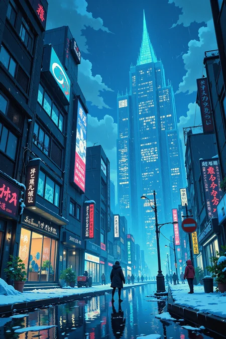an ice city beautiful landscape, rainy day, woman, very intricate, very detailed, sharp, bright, colorful, <lora:Hand v2:0.5> <lora:Anti-Blur:1><lora:Insane Detail Slider:0.25>  <lora:flux.1_lora_flyway_Epic-detail_v2:0.3> <lora:fluxenhancer:0.25> <lora:ROWER:0.6> <lora:flux-charmer-v1-1:0.4>>  <lora:Anime_style:0.8> anime style