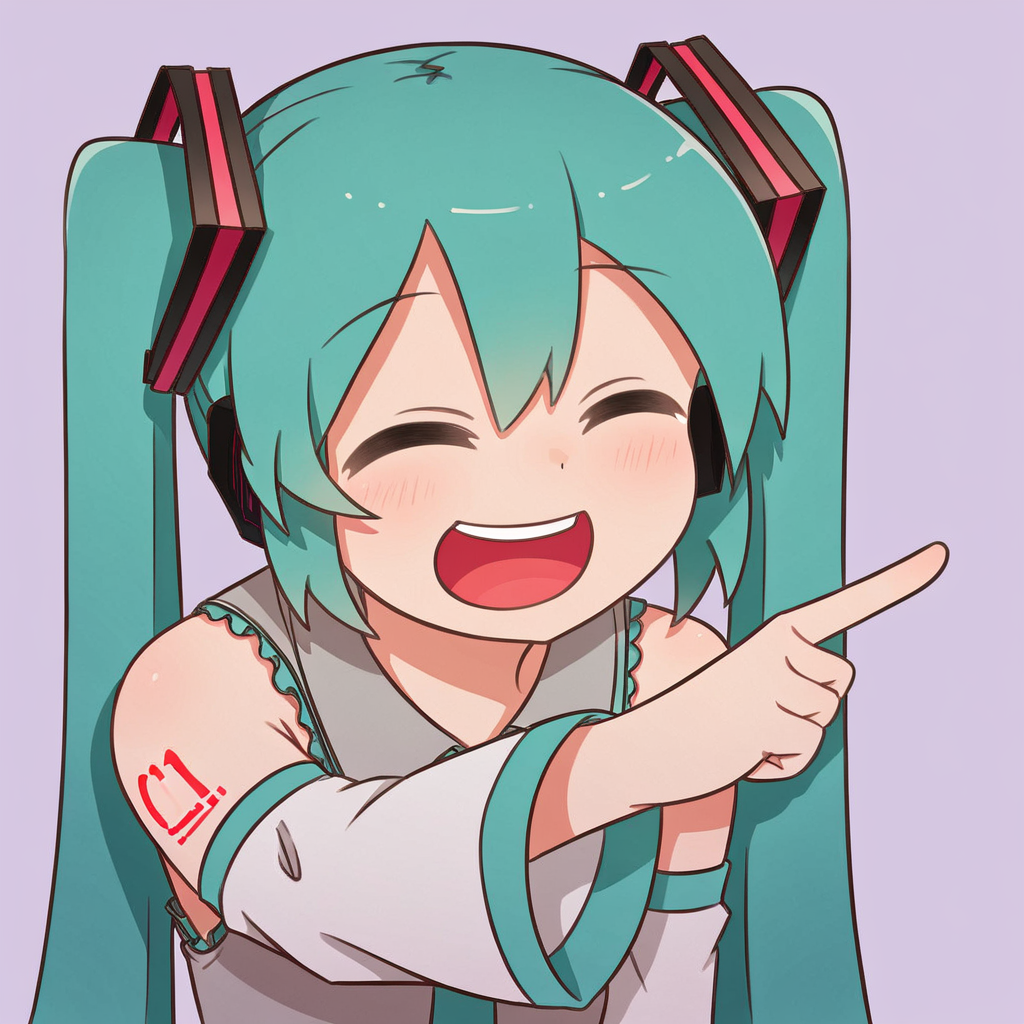 <lora:xl_ð¤£ð(pony)-000001:1>,ð¤£ð pose,solo,closed eyes,pointing,open mouth,smile,^ ^,:d,hatsune miku,, score_9, score_8_up,