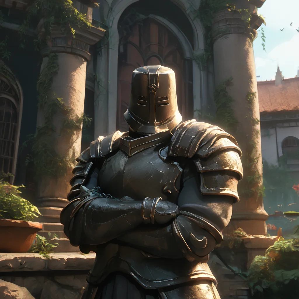 score_9, score_8_up, score_7_up, score_6_up, score_5_up, score_4_up, highres, incredibly absurdres, highly detailed, dim lighting, outdoors, ambiguous gender, solo, dsbit, helmet, black helmet, armor, black armor, breastplate, black breastplate, Pauldrons, black Pauldrons, Cuirass, black Cuirass, Gauntlets, black Gauntlets, tunic under armor, upper body, crossed arms <lora:Black_Iron_Tarkus_pony:0.6>