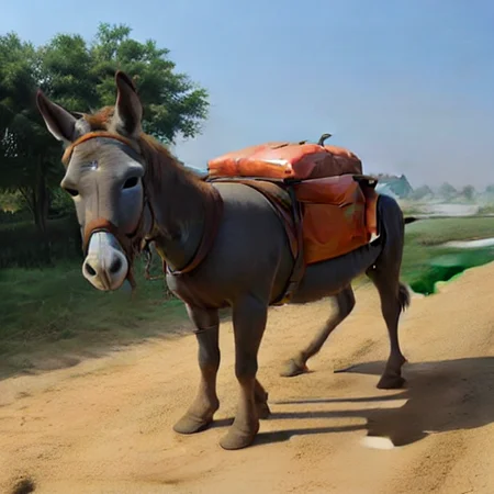 carrying cement bags, transport, Donkey, solo, solo donkey, farm, donkey carrying bags, standing on a farm, donkey,