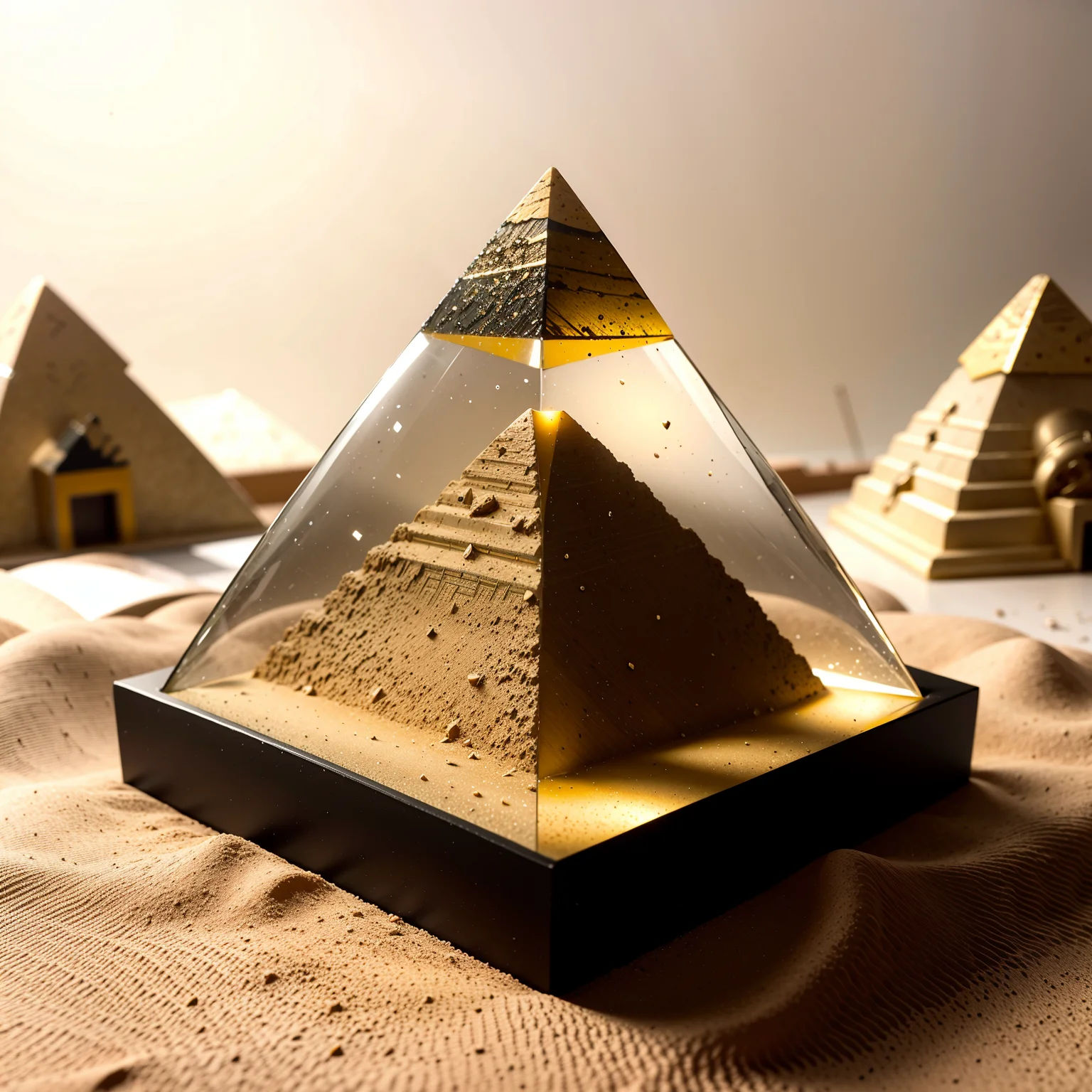 (pyramid:1.1), (sand:1.1), yellow, egypt, snowglobe, centered, 8k, F2.8, RAW Photo, ultra detailed, extremely detailed <lora:Snow_Globes:1>