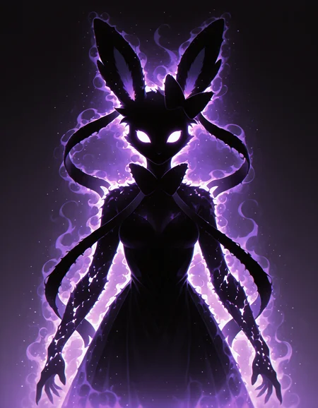 <lora:Shadows_v2_Buns:0.7> sh4d0w, black silhouette, purple aura, glowing, solo, Sylveon, masterpiece, best quality, amazing quality