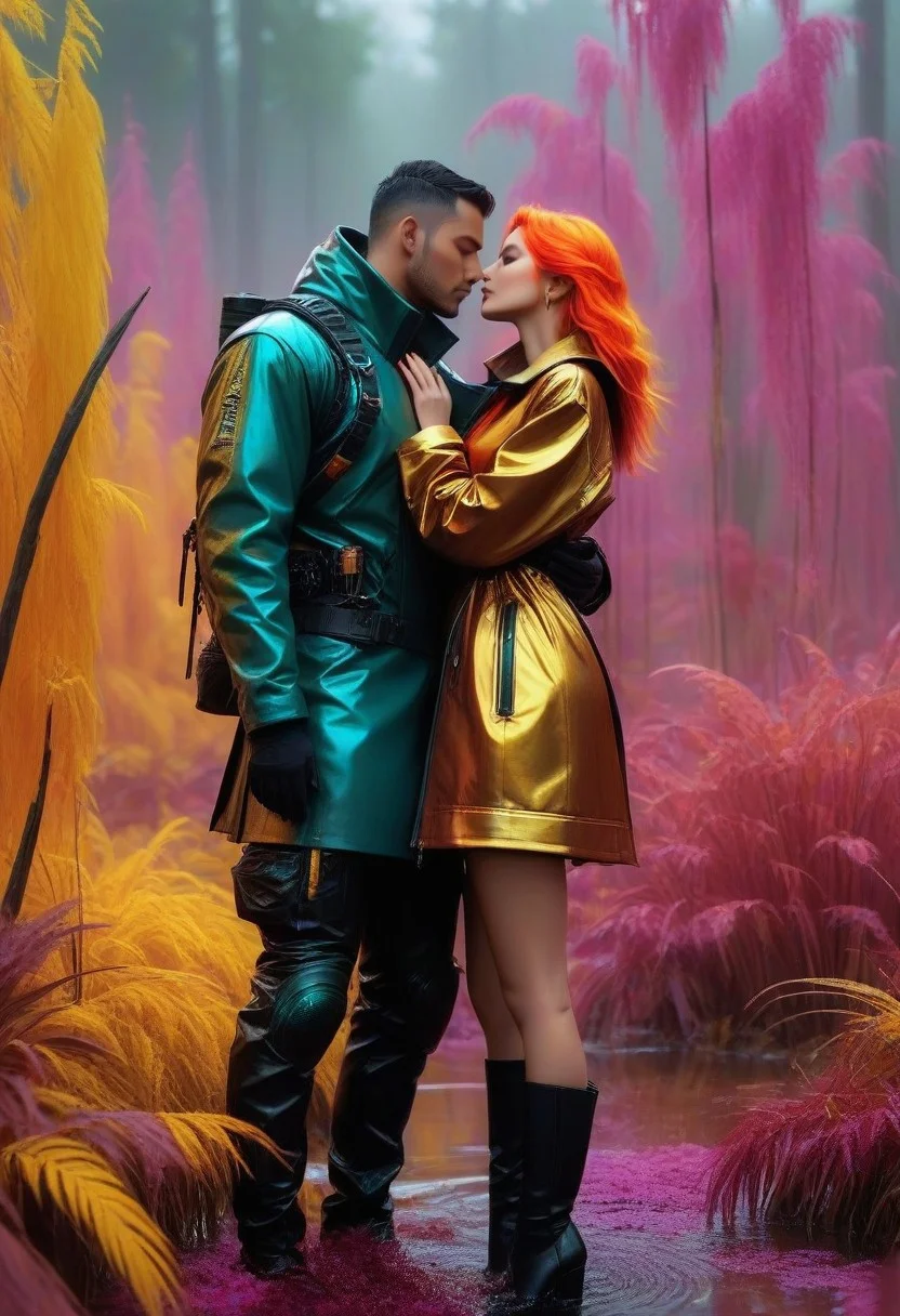 Romance
Passion
Desire
Infatuation
Charm
Attraction
Flirtation
Courtship
Magnetism
Chemistry
Seduction
Allure
Fascination
Enchantment
Intimacy
Adoration
Affection
Devotion
Lust
Enamorment
vibrant colors
((Fantasy-themed, fantasy art, swift brush strokes))
autumnal Swamp
sad weather
techwear fashion . futuristic, cyberpunk, urban, tactical, sleek, dark, highly detailed,