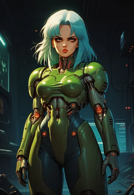 score_9, score_8, score_7, solo, doom girl, 1girl, armor, knva, cyberpunk,
