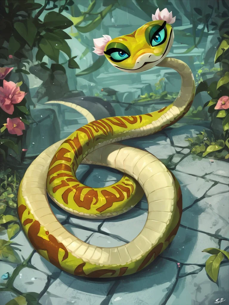 <lora:ViperPony1.1:0.75> viperkfp, snake, 1girl, furry, solo, blue eyes, animal focus, looking at viewer,furry female, score_9, score_8_up, score_7_up, score_6_up