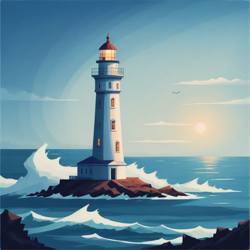 <lora:flat-000040:0.7>,ocean,lighthouse,