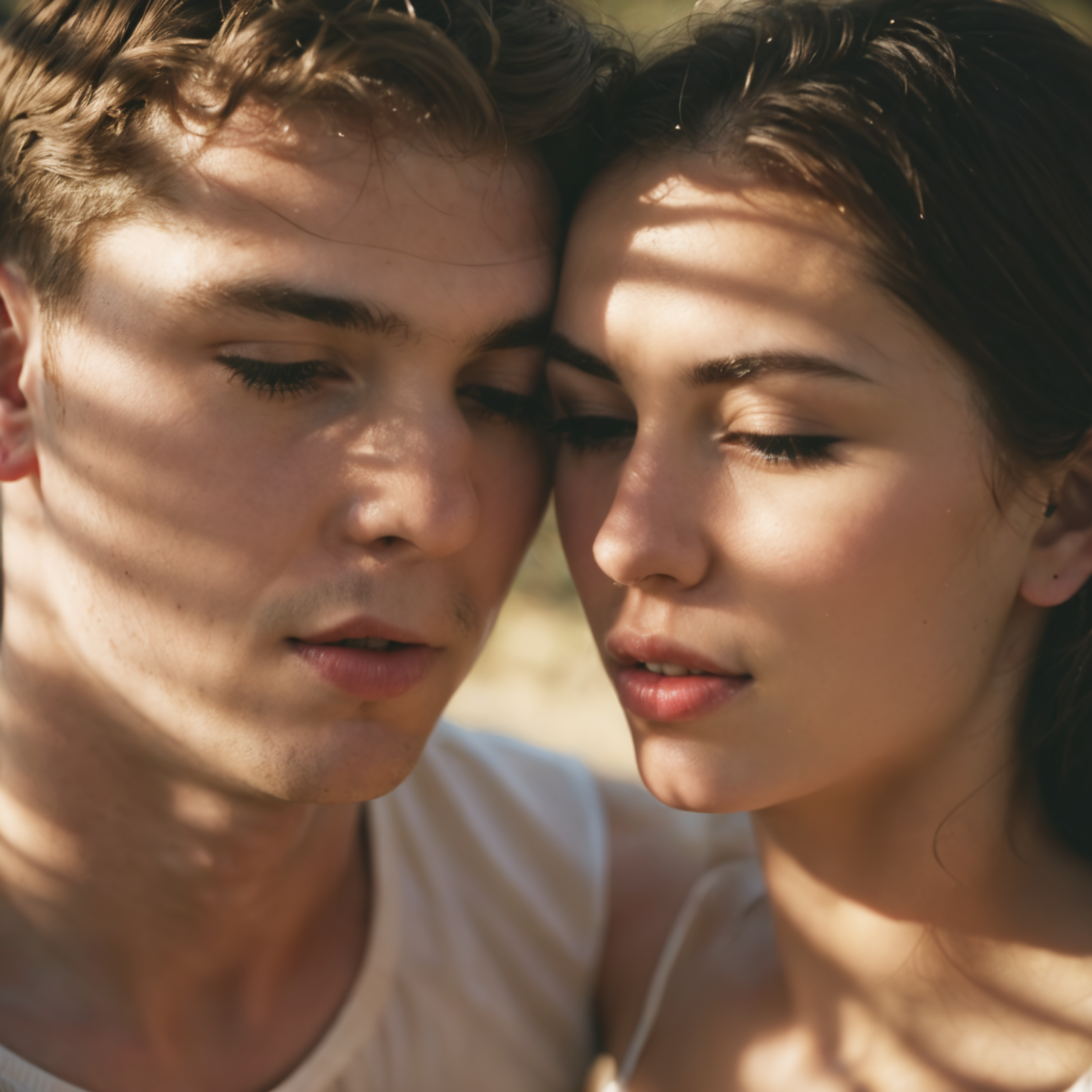 sunlight_str1, (by TJ Drysdale:2.0), medium shot of a beautiful man and woman embracing, clean cut, aged 20 years old, in the 2010s, deep shadow from sunlight, misty, bocceh, depth of field, (mouth open breathing:2) <lora:sunlight_str1-SDXL_v1-dim128-steps1691:0.8>