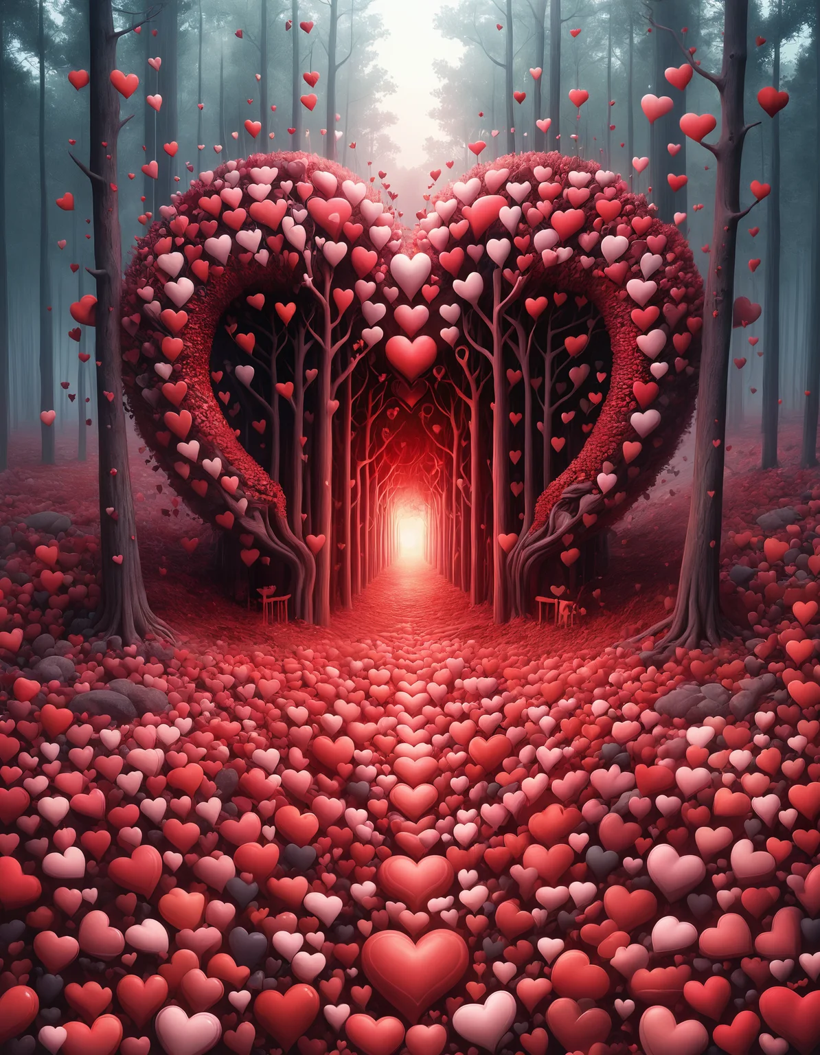 amazing award winning photo of a forest made out of hearts as zavy-hrtfl