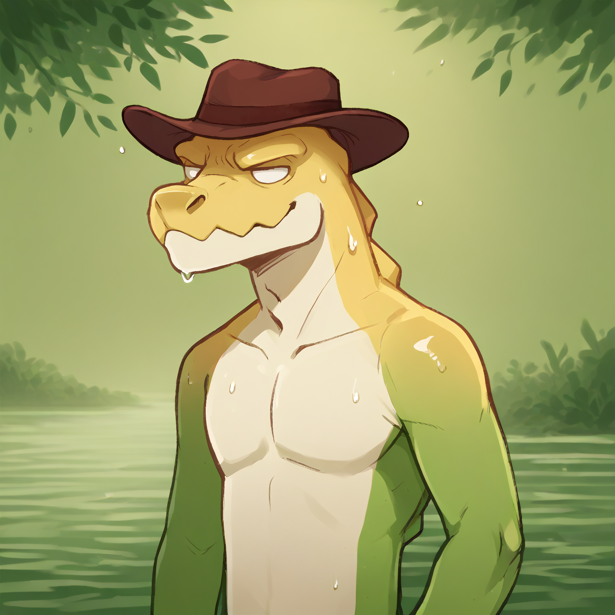 score_9, score_8_up, score_7_up,  BREAK  solo, 1boy, male focus,  detailed background, gummigoo, in a swamp, wet, dark,
