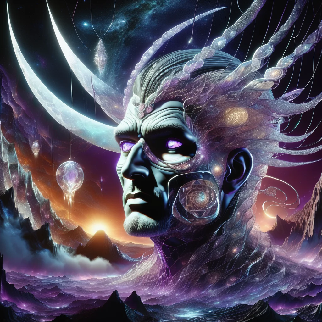 ((best quality)), ((masterpiece)), ((realistic,digital art)), (hyper detailed),DonMC0sm1cW3bXL,cosmic,male female CyclopeOne-eyed giants, Mythological creatures, Enormous and powerful, Singular eye in the middle of the forehead, Fierce and intimidating appearance, Known for strength and brutality, fantasy, greek mythology, Legal age, Plump, African, Hazel eyes, Narrow Nose, Narrow Chin, Chiseled Jaw, , Purple Fishtail braid hair, Annoyance, Crystal Attunement, Holding crystals to amplify magical energy, Druid, (Earthy Fantastical ,Ethereal,Mystifying,Vibrant,Fishnet Diffusion,Convection,Supersolid,Cosmic Radiation,Cube,Hexagon ,bioluminescence magic:1.0) Ice Manipulation , Observing the dance of magical fireflies, learning from their luminescence, Astral Gleam, <lora:DonMC0sm1cW3bXL-000009:1>