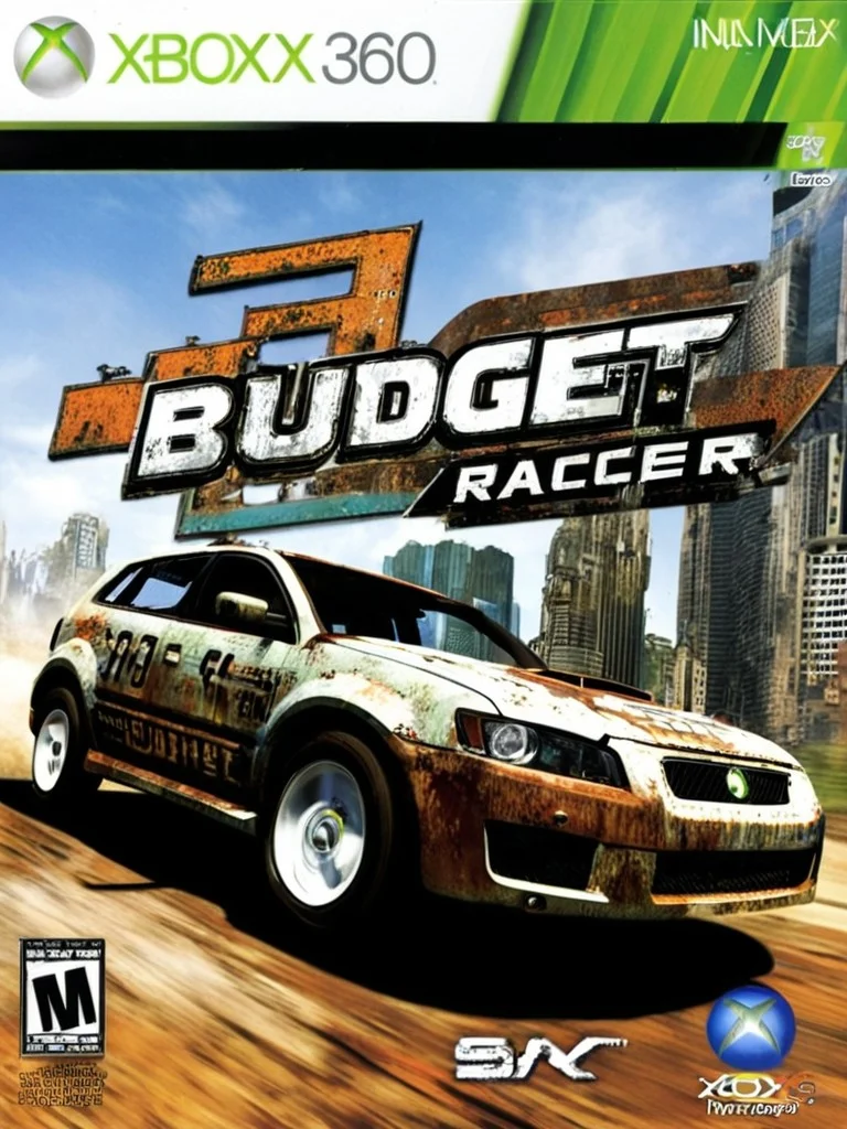 xb0xc0ver, detailed, masterpiece,xbox360 video game cover of a slow-speed (old rusty dirty junk car) chase with through a futuristic metropolis (text "BUDGET RACER") <lora:Xbox360Cover4:0.9>