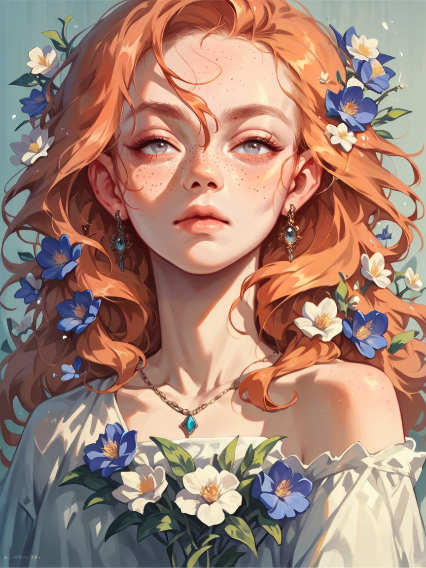 score_9, score_8_up, score_7_up, score_6_up, score_5_up, score_4_up,   <lora:blu3sXLP:0.7> blu3s, 1girl, flowers, ginger hair, long hair,