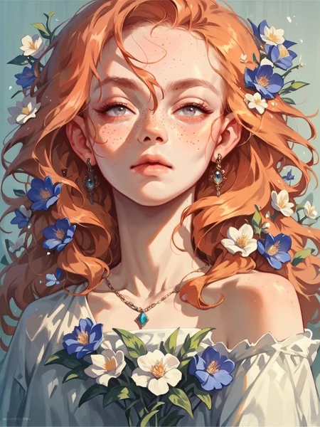 score_9, score_8_up, score_7_up, score_6_up, score_5_up, score_4_up,   <lora:blu3sXLP:0.7> blu3s, 1girl, flowers, ginger hair, long hair,