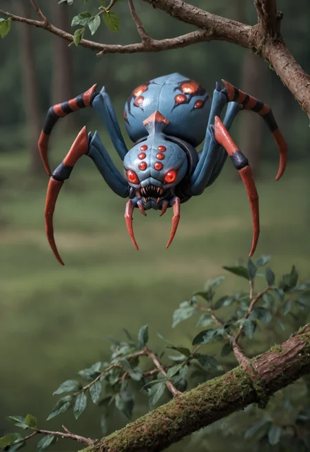 no humans, monster,
pokemon (creature), spider,
extra eyes, glowing eyes, red eyes,, <lora:broodmother_spider_v1:1> broodmother_spider_v1,, score_9, score_8_up, score_7_up, score_6_up, derpibooru_p_95, solo
detailed eyes, beautiful, detailed background, perfect eyes,
blur censor, blurry, blurry background, blurry foreground, bokeh, motion blur,
chromatic aberration, depth of field, figure, focused, focus
photography, realistic sun light and shadows, photorealism, UHD --ar 9:16 --style raw --stylize 700
long shot. full body, in full growth , merry , Swinging from tree branch, cozy farm set in pottery drying clay pieces afternoon light
