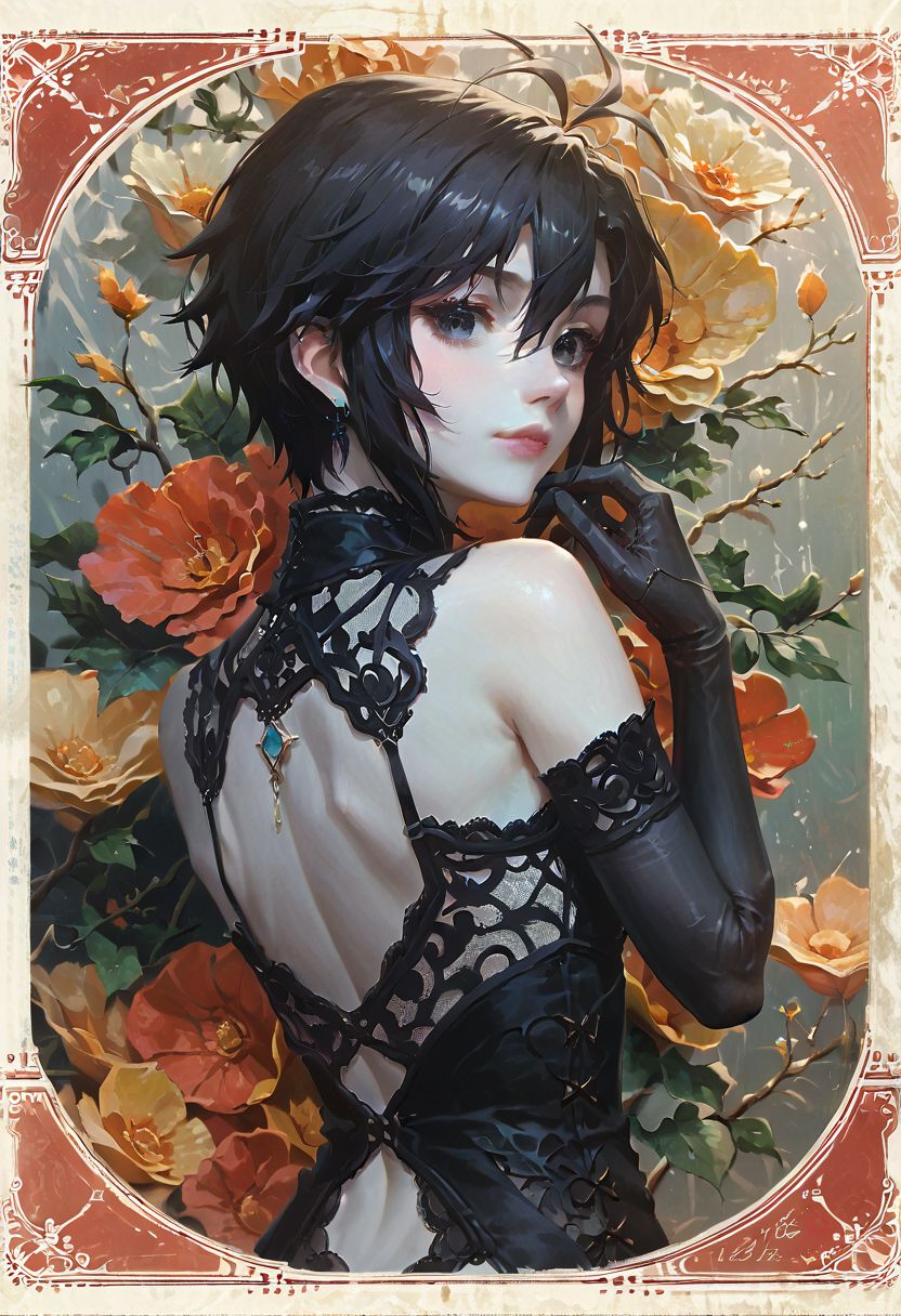 score_9, score_8_up, score_7_up, score_6_up, source_anime, <lora:Worldly_XL:1.2>  cute, 1girl, solo, petite body, <lora:KikuchiMakoto_pony_v1:0.90> kikuchi makoto, kkcmkt, short hair, black hair, antenna hair, hair between eyes, black eyes, flat chest,  small breasts, (pale skin:1.5), (far-set eyes:1.5), (lace dress:1.5), lace gloves, lace stockings, (back view:1.5)
zPDXL, zPDXL-neg