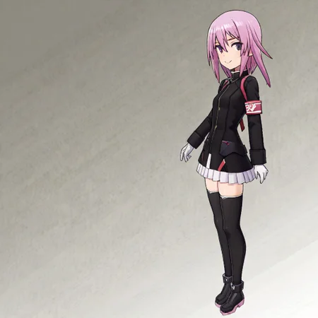 shiny skin,,1girl,,solo, score_9, score_8_up, score_7_up, source_anime,anime screencap,,smile,official costume,yotsuyu,pink hair,full,animacion_y,armband,black jacket,white miniskirt,white gloves,black thighhighs,black footwear,bodyng_deepnegative_v1_75t,an14ng_deepnegative_v1_75t