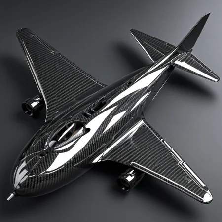 Made of carbon_fiber, glossy, a detailed complex airplane,