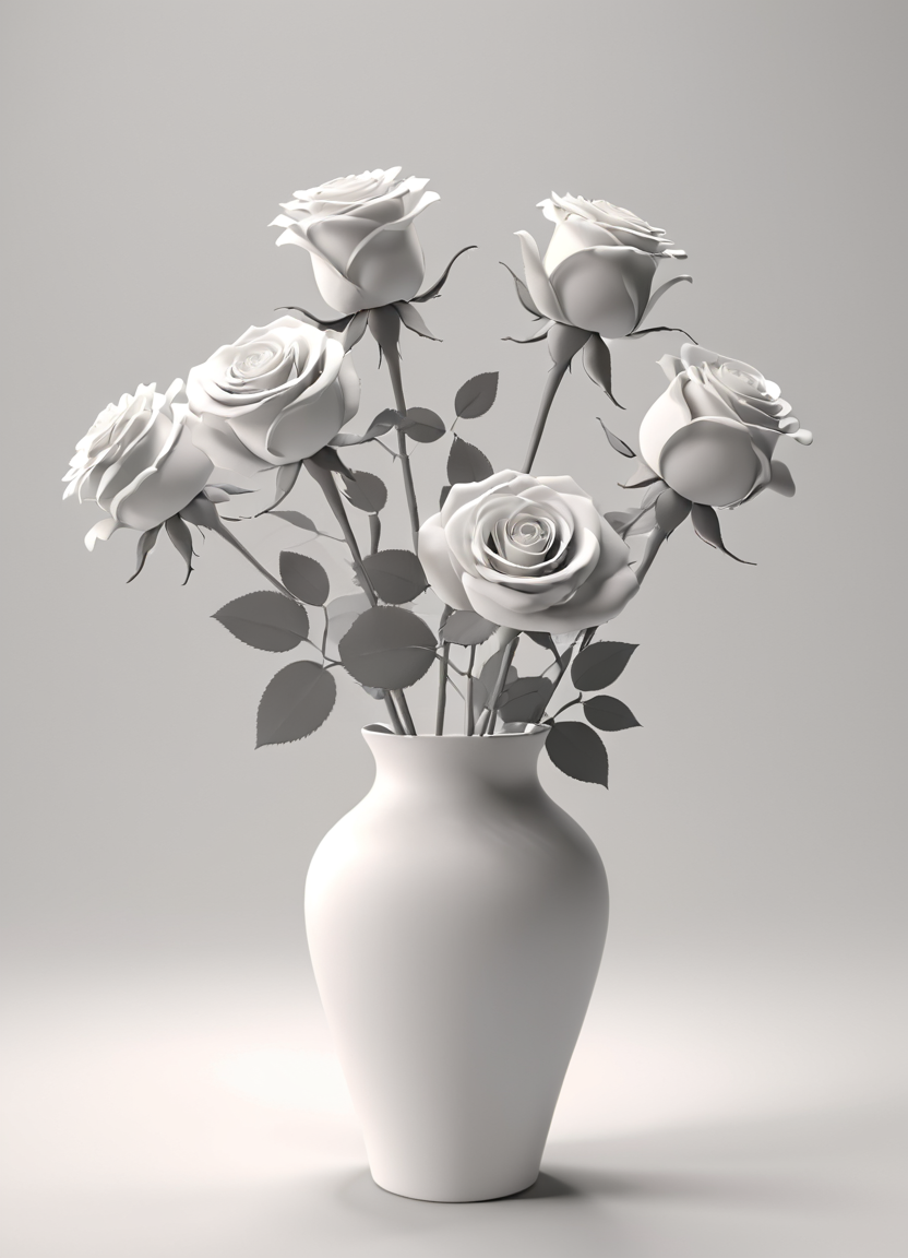 vase, flowers, roses, 3d, render, white, 3d shadows, abstract,
 <lora:3DPrintingXL:0.8> WhiteMold,