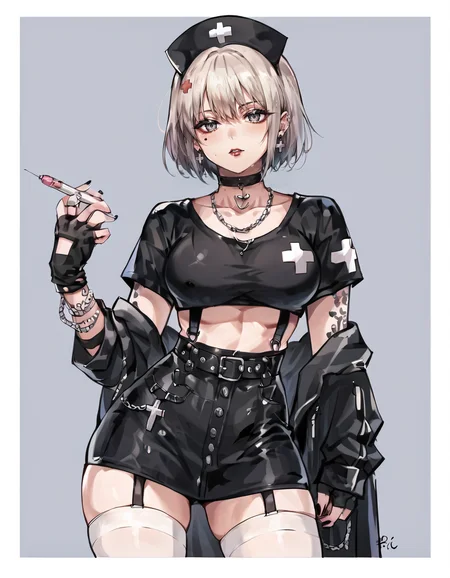 score_9, score_8_up, score_7_up, score_6_up, score_5_up, score_4_up, BREAK source_anime, <lora:NNurse:0.6>, NNurse, <lora:Gothic:0.75>, GothicC, make-up, tattoos