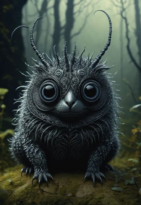 in the style of tim burton style depicting one strange and cute Animal very detailed, 4k, uhd masterpiece