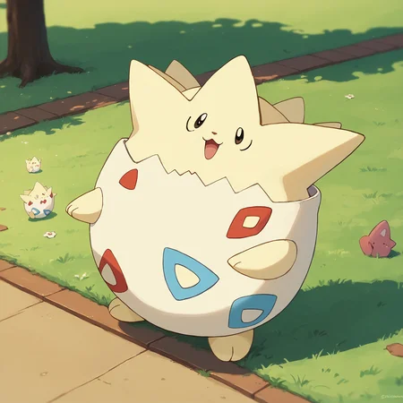 <lora:SlimesTogepi:1>, score_9, score_8_up, score_7_up, slimes_togepi, pokemon (creature), park background