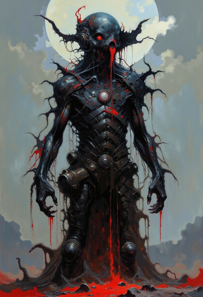 dreamcatcher,already level with God,diabolic,I am death and I am not alone,the digital second coming, learning algorithm,Happiness is an illusion, it's an analog confusion,A million words a second,mechanical implants,metal plates,brutal,cyberpunk,scifi,horror theme,cyber core,cybernetic,dread,terror,disturbing,thrlling,insanity,tension and fear building with every step ,mesmerizing.primal fear,deep contrasting shadows, eerie and foreboding atmosphere,industrial,death metal,     
best quality, masterpiece, detailed, UHD, photography cinematic,lots of fine detail,award-winning,vibrant,artstation,(dramatic lighting),Picture-perfect image, more powerful every minute,female focus,gloss,fog,light particles,cyber gothic,renaissance,expressive,glow,gigerpunk,deep darks
