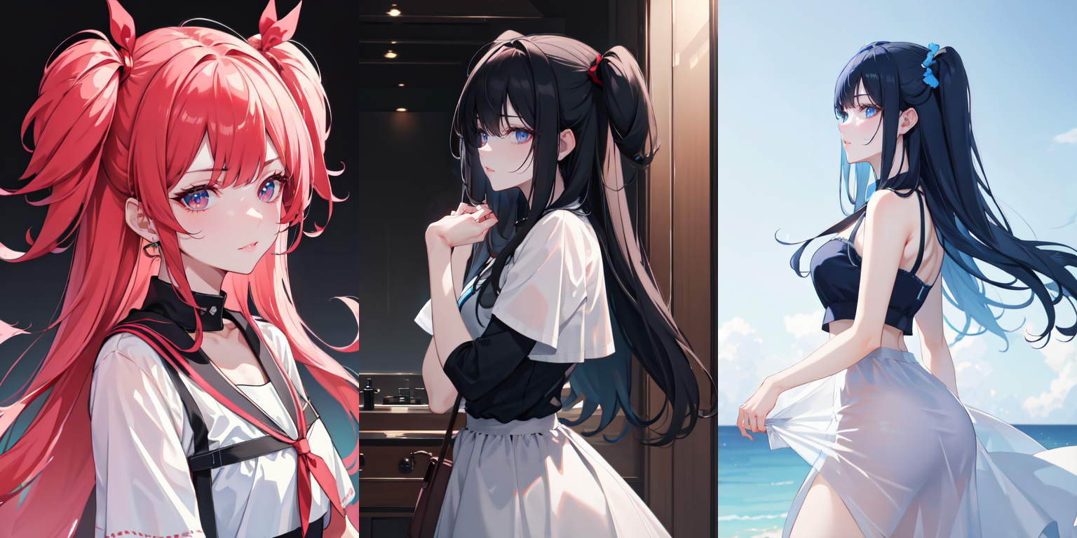 highly insanely detailed, masterpiece, top quality, best quality, highres, 4k, 8k, RAW photo, (very aesthetic, beautiful and aesthetic), two side up, 
__lazy-wildcards/dataset/background-color__, 
<lora:two_side_up-1.0:0.6>âââ