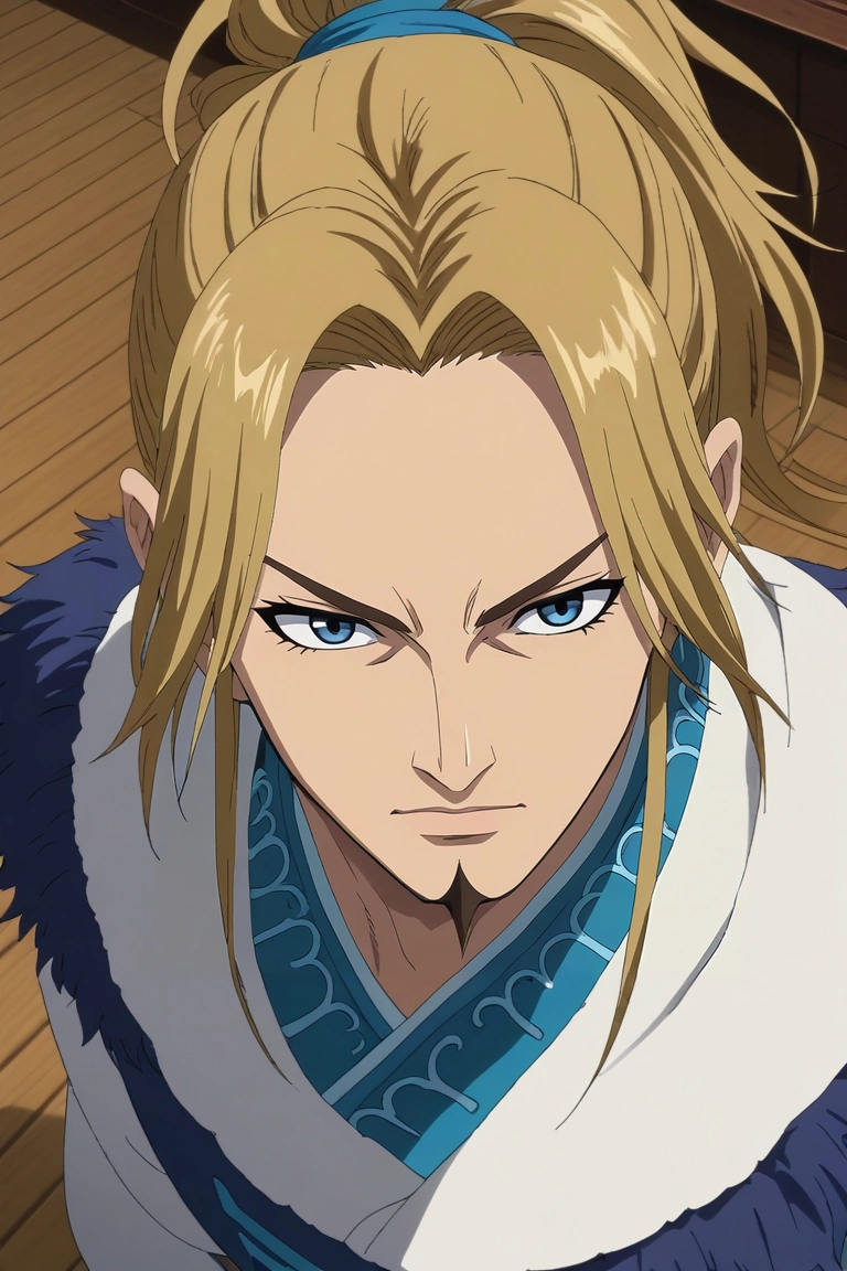 score_9, score_8_up, score_7_up, source_anime, rating_safe, intricate details, anime screencap, , official style, , , 1boy, solo, male focus, <lora:li_mu_pony:0.78>, li_mu, blonde hair, blue eyes, long hair, ponytail, facial hair, goatee, aged down, from above, full body, boat, ship, indoors, light, villain pose, :o, , <lora:sdxl_lightning_8step_lora:1>