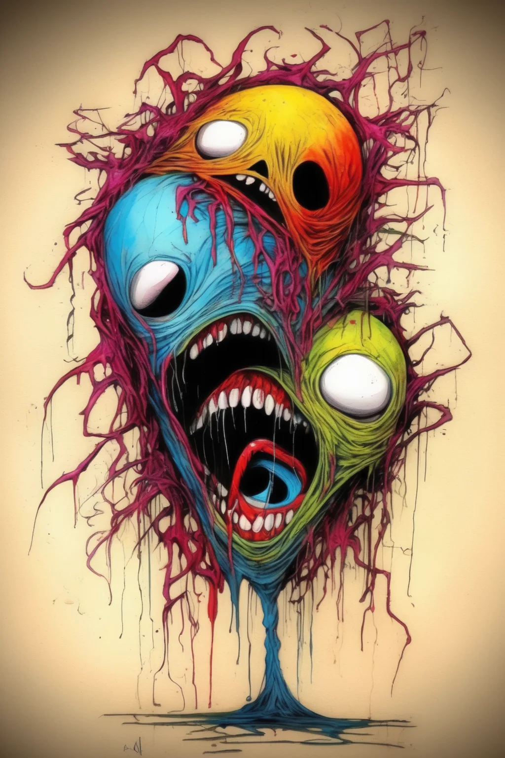 <lora:Alex Pardee Style:1>Alex Pardee Style - take off my mask and leave the lies to the liars in the style of Alex pardee