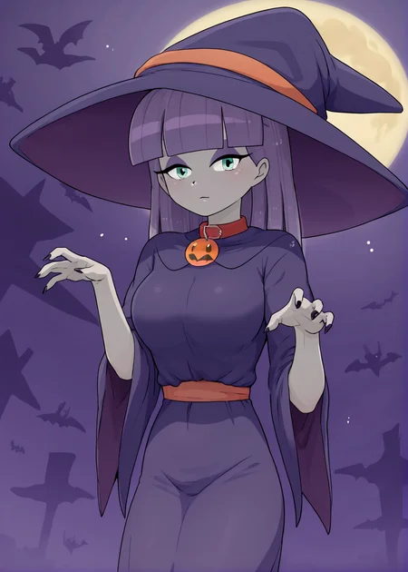 score_9,score_8_up,score_7_up,
<lora:maudpie_pony:0.8>,maudpie,
1girl, solo, ,witch costume,witch hat