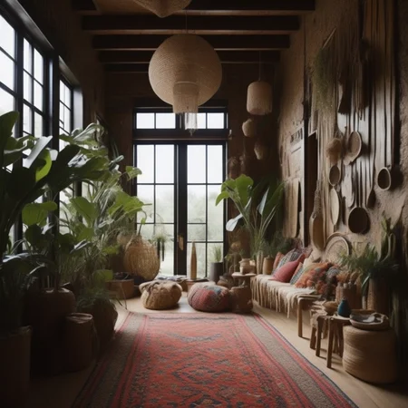 <lyco:Boho_style_interior_design_Sa_May:1.0> Boho style entrance hall