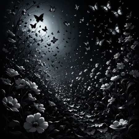 masterpiece, best quality, <lora:add-detail-xl:1> <lora:ArsMorph_-_World_of_Darkness_SDXL_Pony:0.8> ArsWorldOfDarkness A garden blooming with flowers of darkness, each petal a void in space. Butterflies of pure shadow flit between blossoms, visible only by their movement.