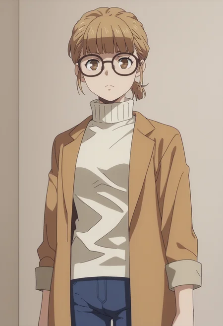 score_9, score_8_up, score_7_up, source_anime,  BREAK, 1girl, solo,  <lora:DX888AmamiyaChicory:1> monki chicory, brown hair,brown eyes,  short ponytail, turtleneck sweater, coat, glasses, pants,