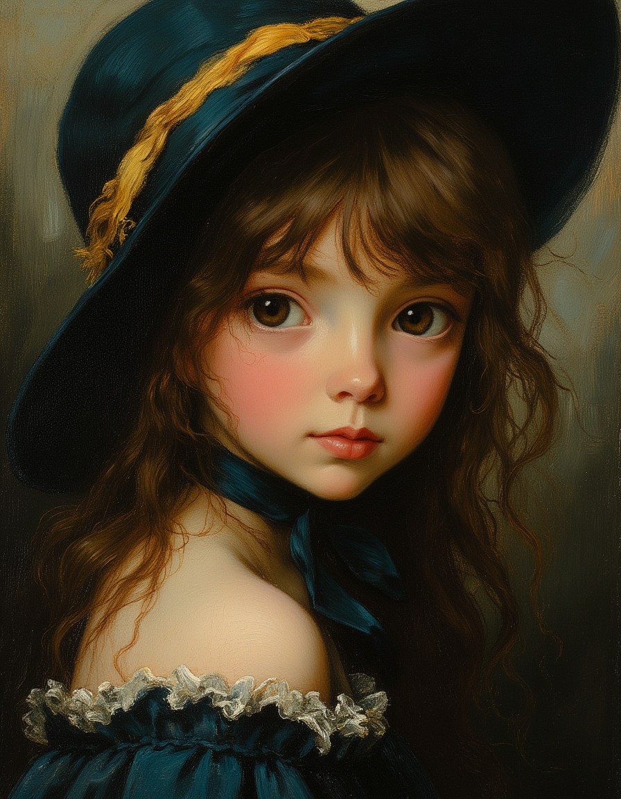 Masterpiece, high quality, Oil Painting, storybook-inspired folk art with dreamlike details. the universe loves me, she send me light of love, and I accept it, frail tween girl, looks like a fashion model, fantastical, focus on the girl, Masterpiece, intricate lines, intriguing atmosphere, delicate features, elaborate details, (2/3 rule composition:0.5), ultra detailed, romantic, rich deep, novuschroma, del1cate_balance style, in the style of Rembrandt. FS, vantablack <lora:style_of_Rembrandt_FLUX_135:.8> <lora:- Flux1 - vanta_black_V2.0:.6> <lora:Delicate_Balance:.3> <lora:neeeg_f1:-1> <lora:113_novuschromaFLX_1:.2> <lora:FS_v2:.4>
